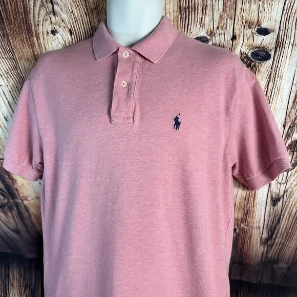 Vintage Polo Ralph Lauren Mens Size Medium Pink Short Sleeve Button Collar Shirt - Picture 2 of 7